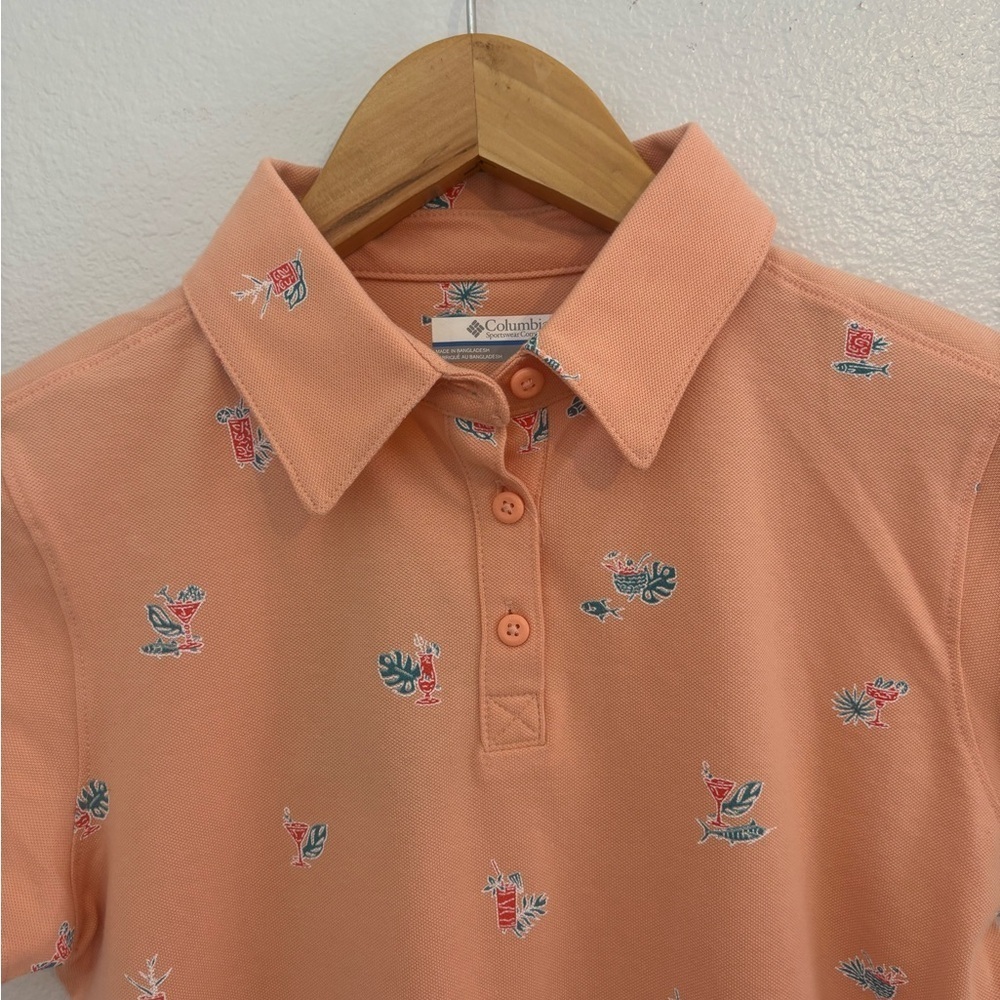 Columbia PFG South Sand Point Peach Print Polo Shirt Size Small Fish & Cocktails - Picture 5 of 13
